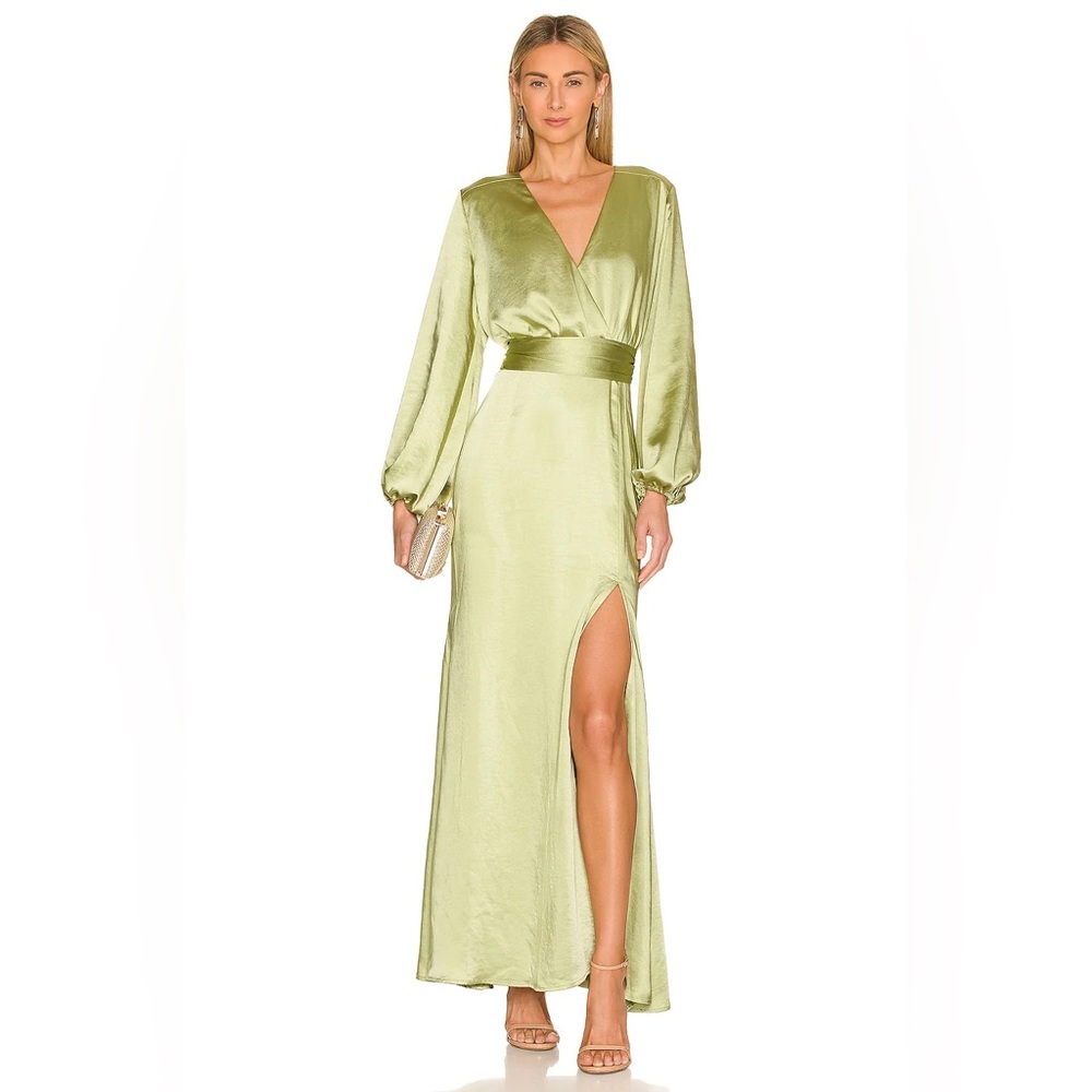 ELLIAT KAI Satin Wrap Dress in Light Green sz M NWT